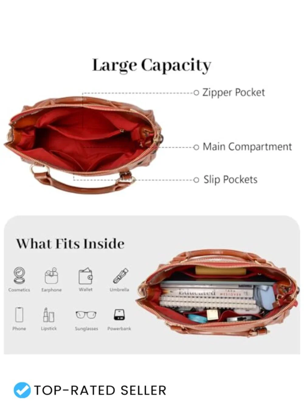 Women's PU Leather Satchel Crossbody Handbag Large Capacity Shoulder Tote